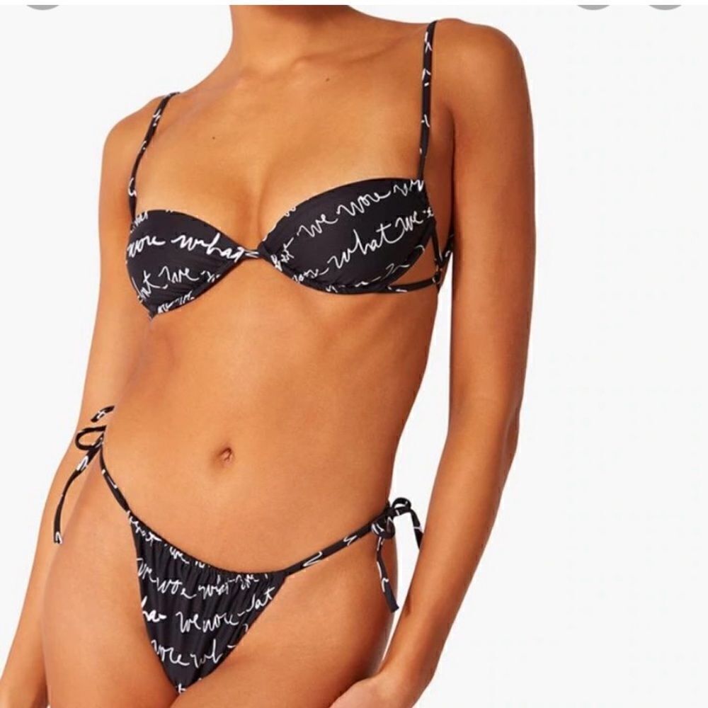 NWT WeWoreWhat Ruched Underwire Top in Logo Scribble Size Small!